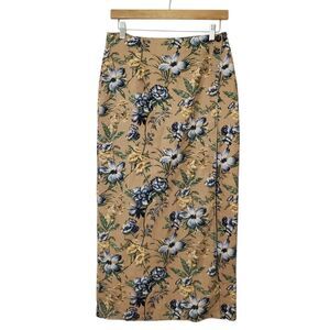 Sonoma Floral Wrap Skirt Linen Blend Midi Size 8 Tan Blue Green 90's Y2K